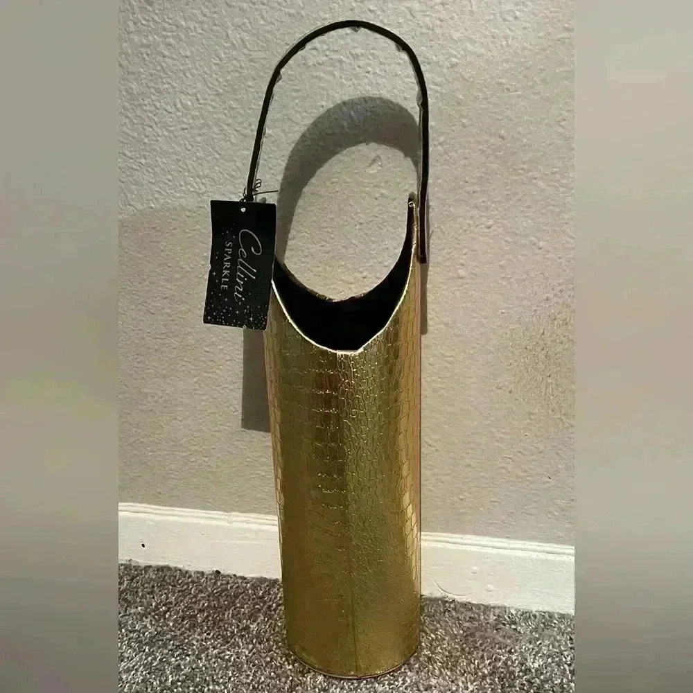 Gold Hard Shell Wine Carrier or Tote Black Handle NWT